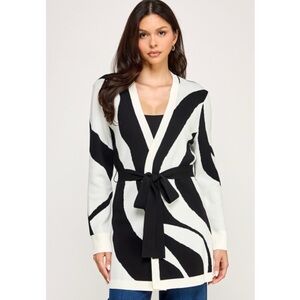 Black and White Women's Cardigan Sweater